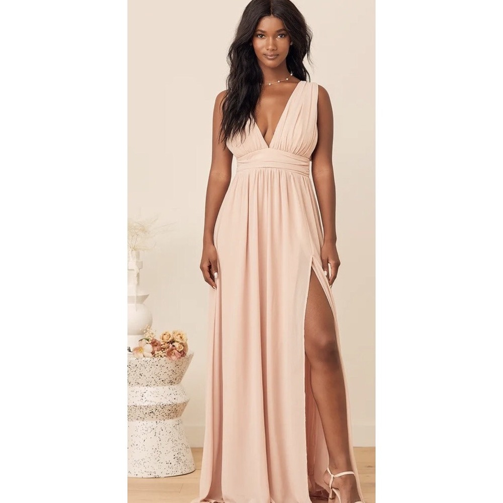 Lulus Heavenly Pink Blush V-Neck Maxi Dress Pleated Sleeveless Formal Size M NEW
